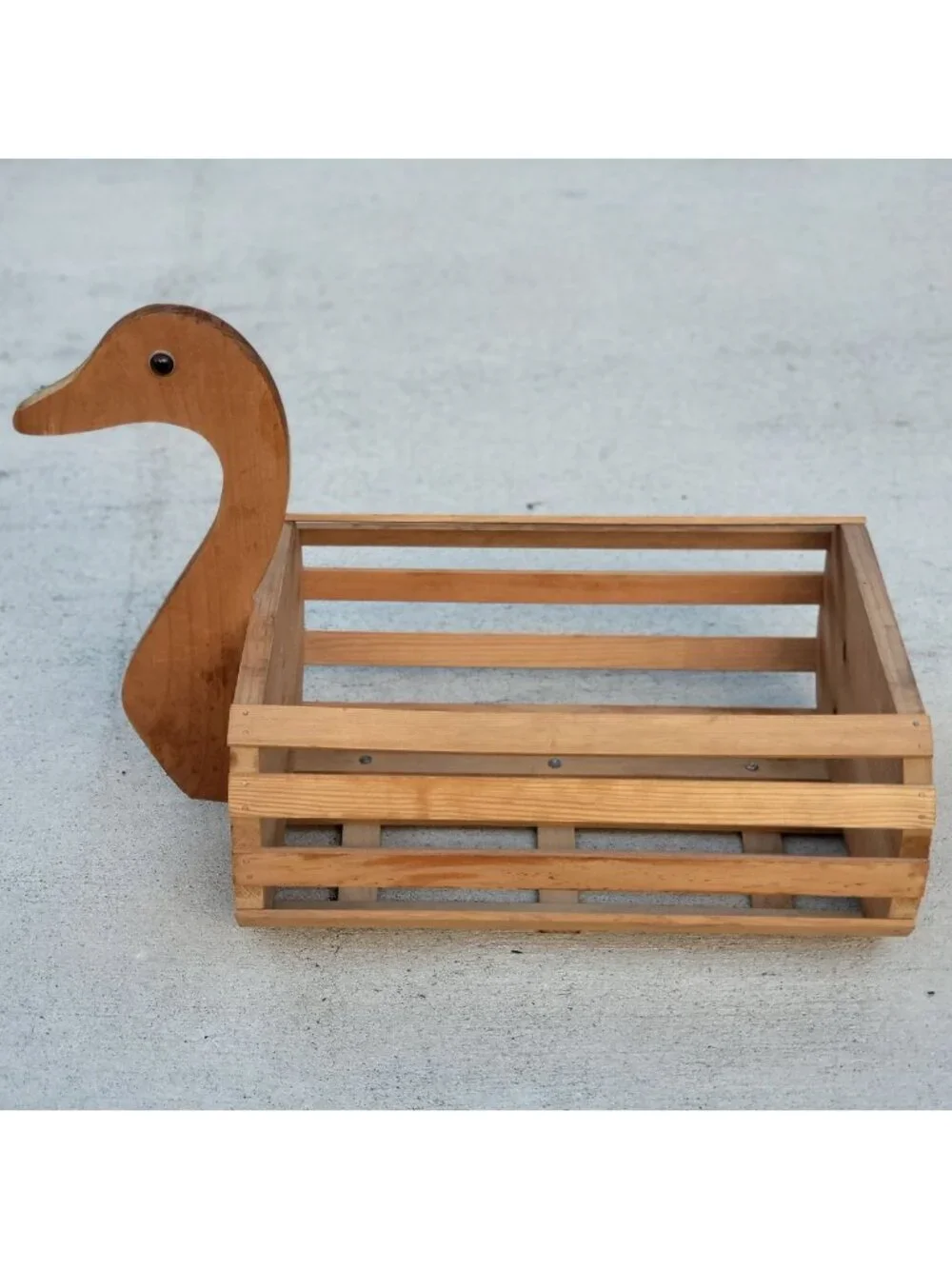 Vintage Wooden Slat Duck Goose Planter Basket